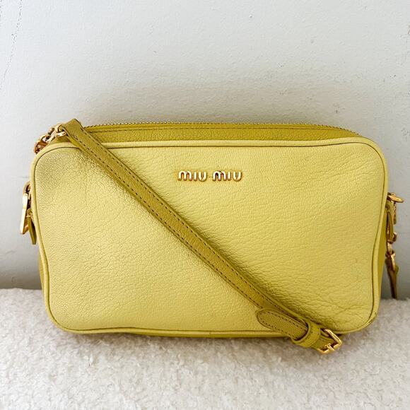 MIU MIU Yellow Leather Double Zip Crossbody / Shoulder Bag - Picture 1 of 15